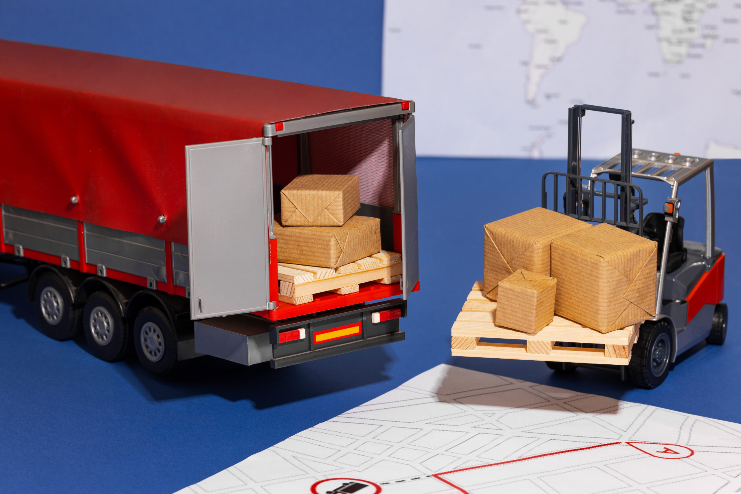 a shipping truck loading the products in an optimized way to keep the carrier cost in control