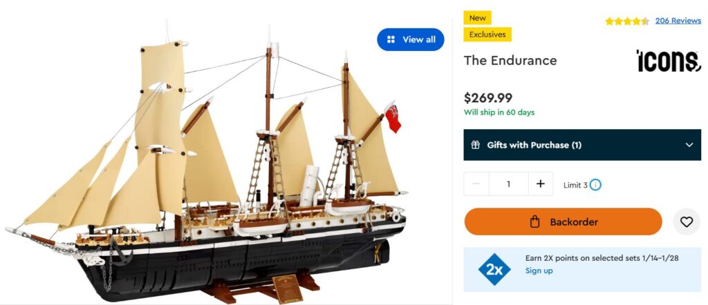 Example of a backorder item from a Lego website.